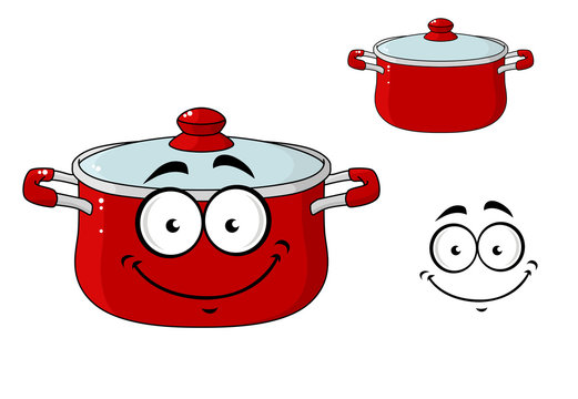 Little Red Cartoon Cooking Saucepan With A Lid