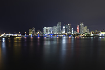 Miami city skyline panorama at night