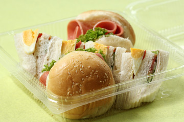 Hamburger and sandwich in box