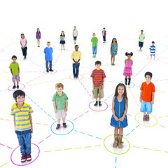Multiethnic Children Connected to Each Other