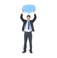 Businessman Holding Blue Speech Bubble