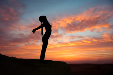 Outdoor sunrise yoga girl