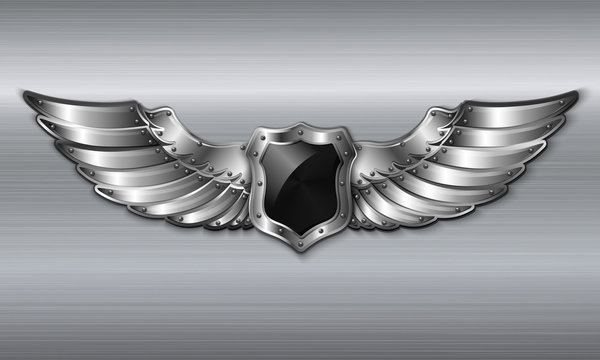 Black Metal Winged Shield Emblem