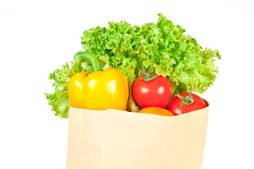 Fresh healthy groceries in a paper bag