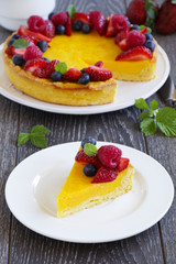 Lemon cake with summer berries.