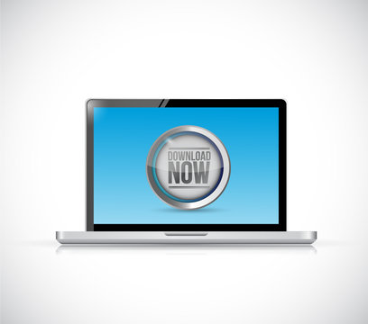laptop and download now button illustration design