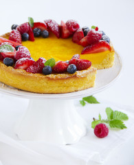 Lemon cake with summer berries.