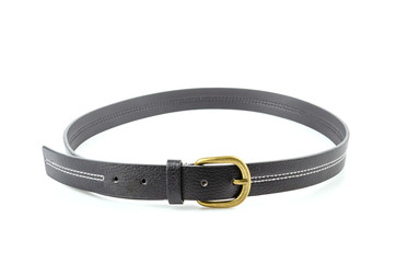 Black leather belt isolated white background