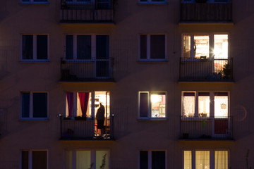 window of an apartment block at night
