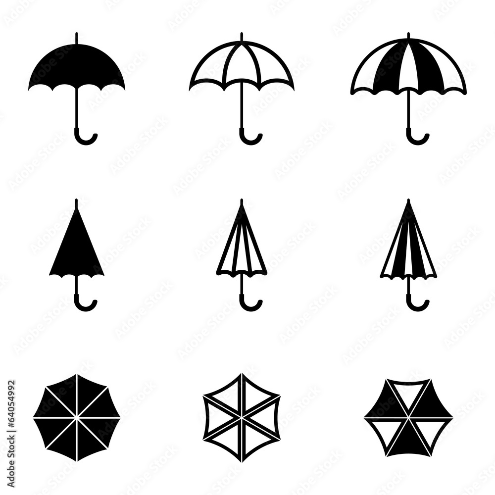 Canvas Prints vector black umbrella icons set