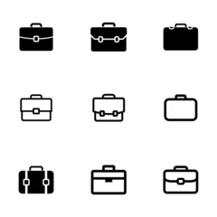 Vector black briefcase icons set - obrazy, fototapety, plakaty