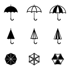 Vector black umbrella icons set - obrazy, fototapety, plakaty