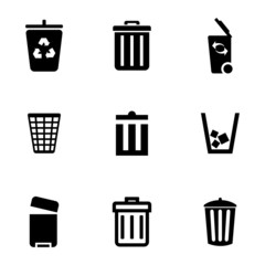 Vector black trash can icons set