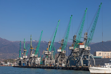 Fototapeta na wymiar Industrial cranes in Batumi