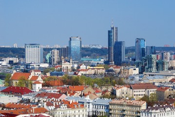 Panoramic View of Vilnius City Old Town and Modern Buildings