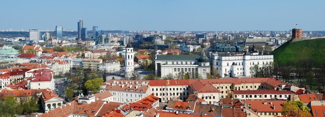 Panoramic View of Vilnius City Old Town and Modern Buildings