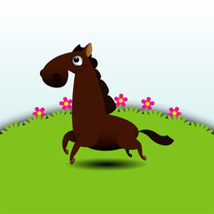 Illustration of a horse running in grassland