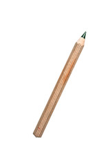 old used green crayon pencil, isolated on white