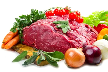 Papier Peint photo Viande huge red meat chunk with vegetables