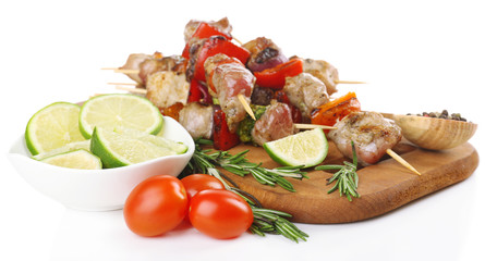 Pork kebab isolated on white