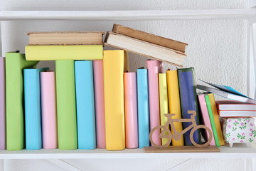 Books on shelf close-up