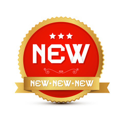 Gold and Red Vector Sticker - Label with Paper New Title