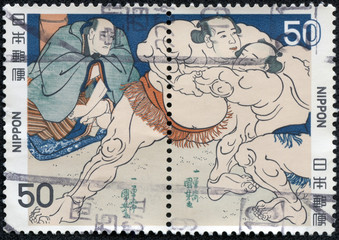 stamp printed in japan shows Sumo