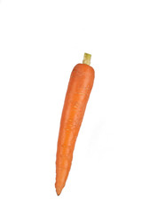 raw and fresh carrots in closeup over white