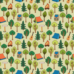 Camping and hiking background seamless pattern