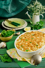 Fish pie baked with dorado, topped with mashed potato