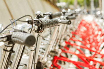 Bikes parked on the street in Barcelona, Spain