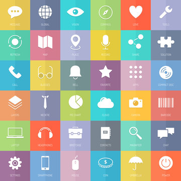 Modern business and technology flat icons set