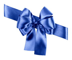 blue bow made from silk ribbon