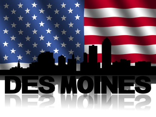 Des Moines skyline text reflected American flag illustration