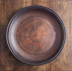 Empty brown plate on wooden table