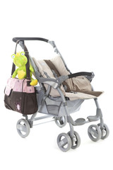 stroller with bags, and toys