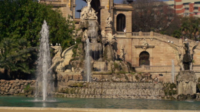Fountain in Ciutadel park in Barcelona, super slow motion