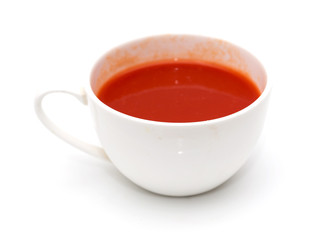 tomato juice in glass on white background