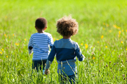 Cute African American Little Boys  Playing Outdoor - Black Peopl