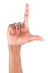 African American hand making l letter gesture