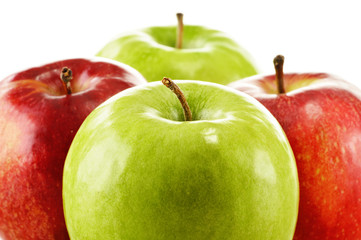Composition with four apples over white