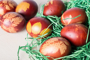 Easter eggs on a old wooden table