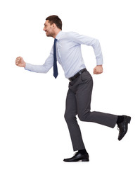 smiling businessman running