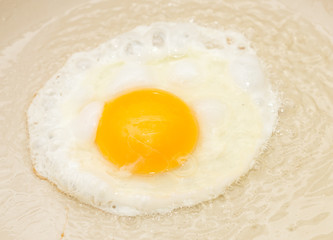 fried egg in a frying pan