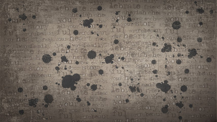 Texture with printed letters and blots.
