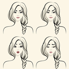 Woman facial emotions set