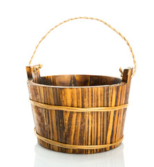 Wooden bucket on white background