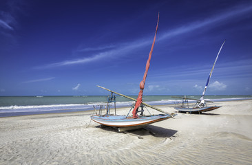 Fishing boats on the beach of Natal, Brazil