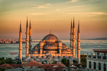 Fototapeta premium Błękitny Meczet w Stambule - zachód słońca