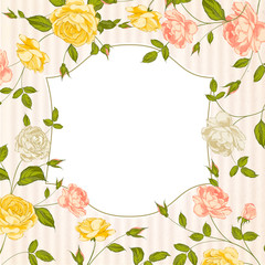 Color card with spring roses in vintage style.